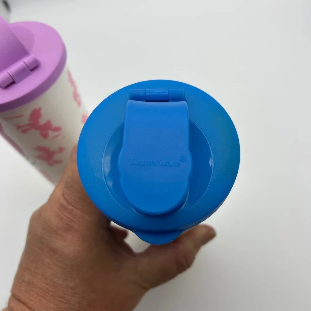 Tupperware Disney Donald & Daisy Duck 16oz Tumbler Set Flip Top Lids 2pc‎